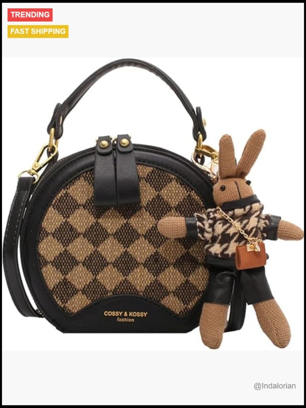 Faux Leather Rhomboid Pattern Bucket Bag Crossbody Shoulder Purse
